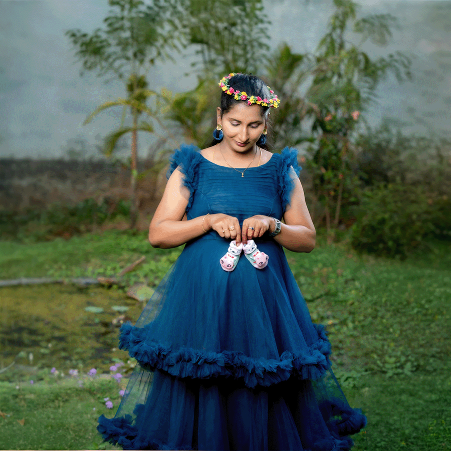 Peacock Blue Maternity Gown view 2