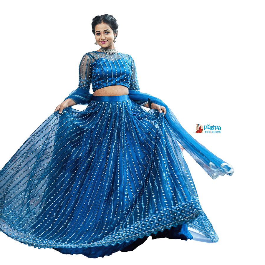 Tale Blue Designer Lehenga view 2