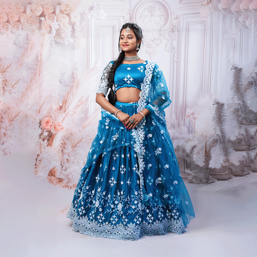 Teal Blue Lehenga — Pushpa Designers