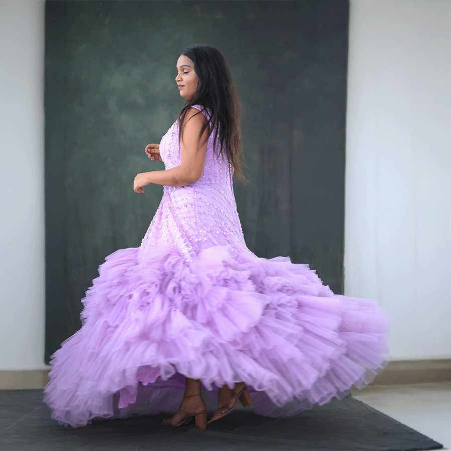 Lavender full Beats Party ware Gown view 4