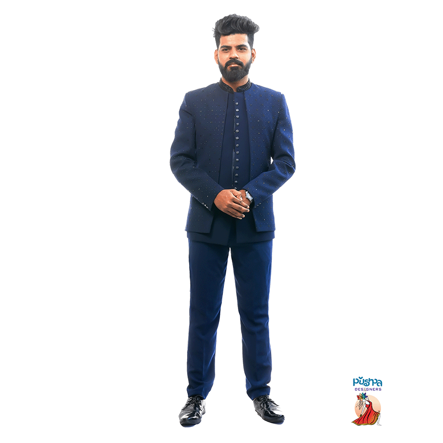 Navy Blue Designer Jodhpuri Suit — Pushpa Designers