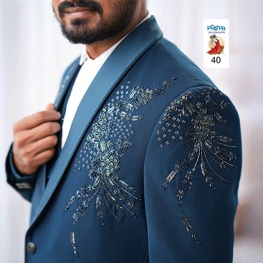Teal Blue Designer Suit view 2