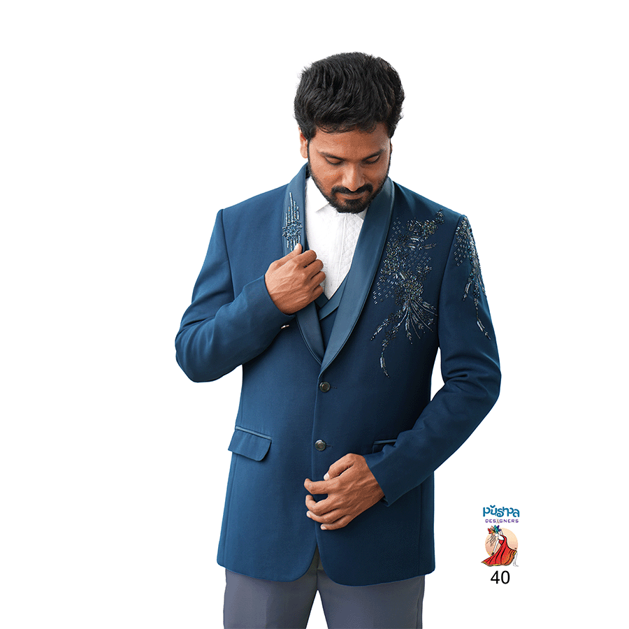 Teal Blue Designer Suit — Pushpa Designers