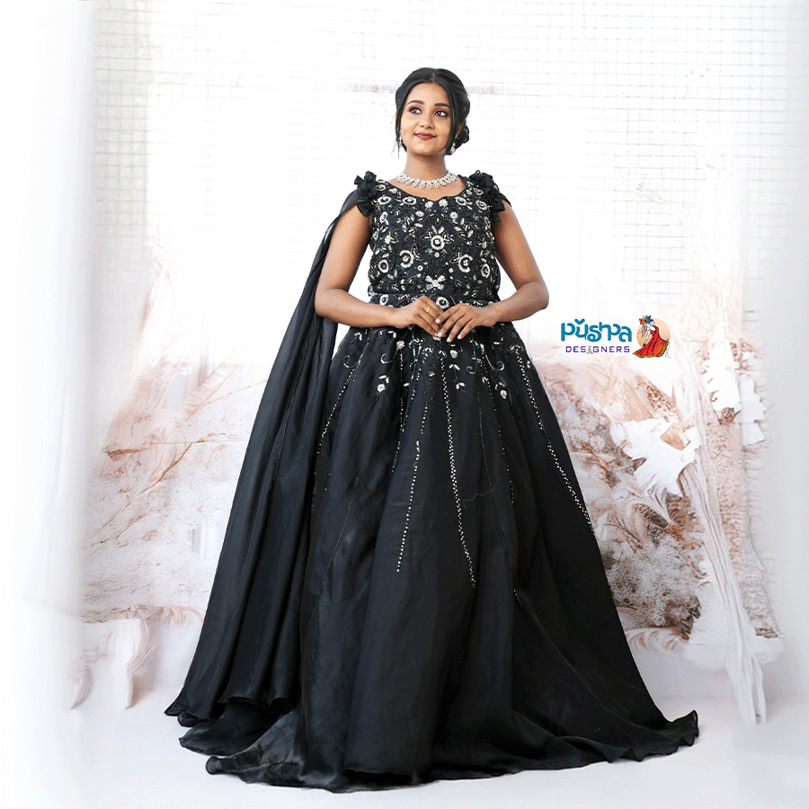 Black Party Ware Ball Gown — Pushpa Designers