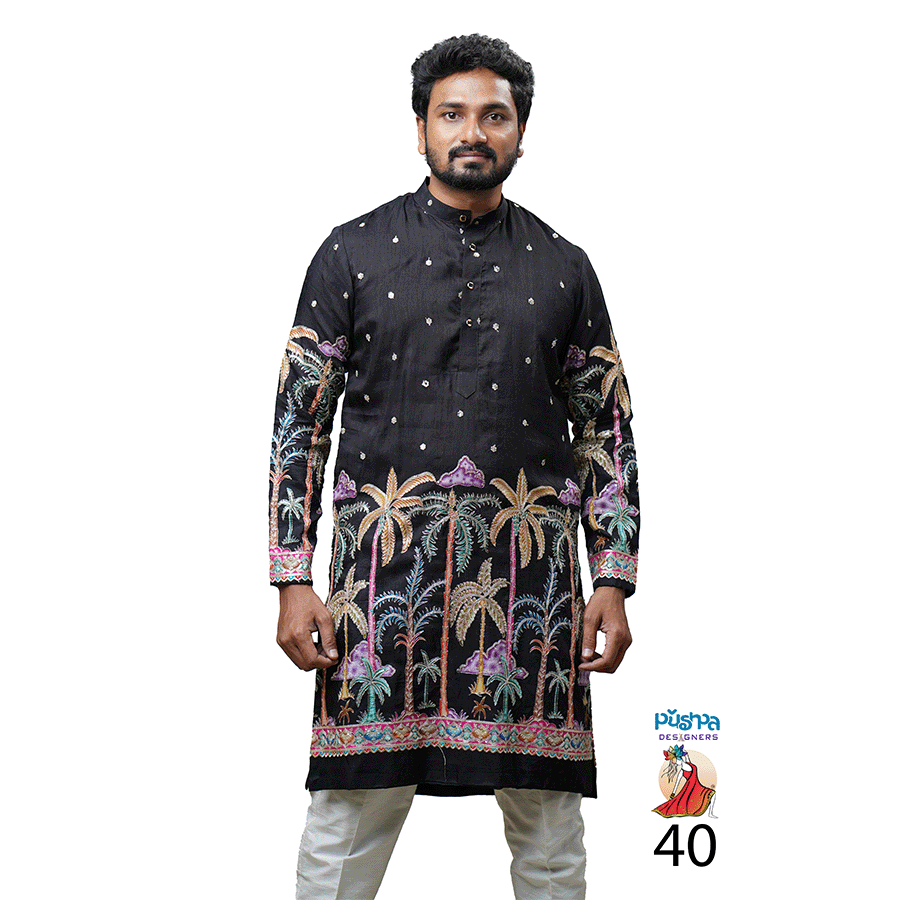 Black Floral Kurta — Pushpa Designers