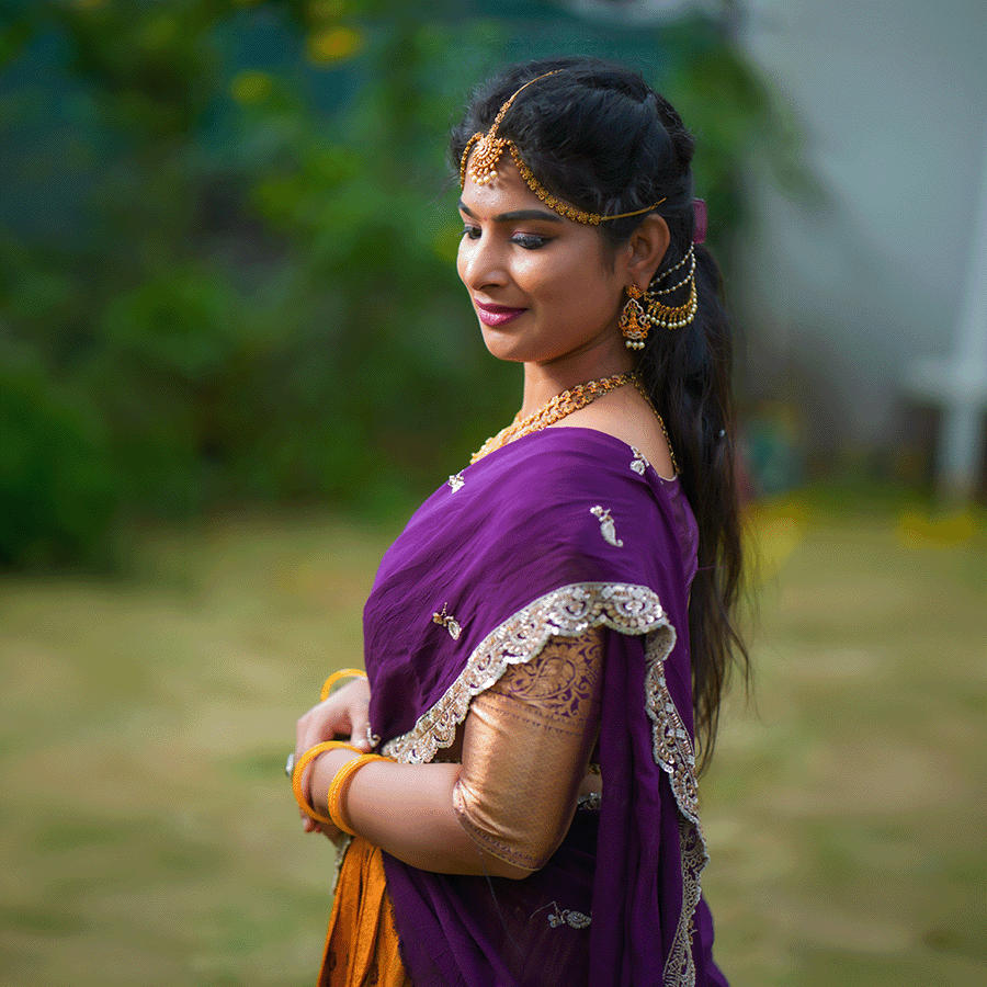 Yellow Wine Combination Traditional Half Saree view 4