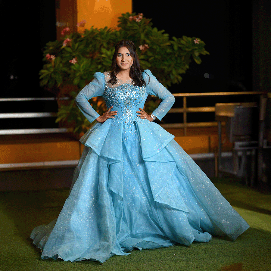 Sky Blue Heavy Ballgown — Pushpa Designers