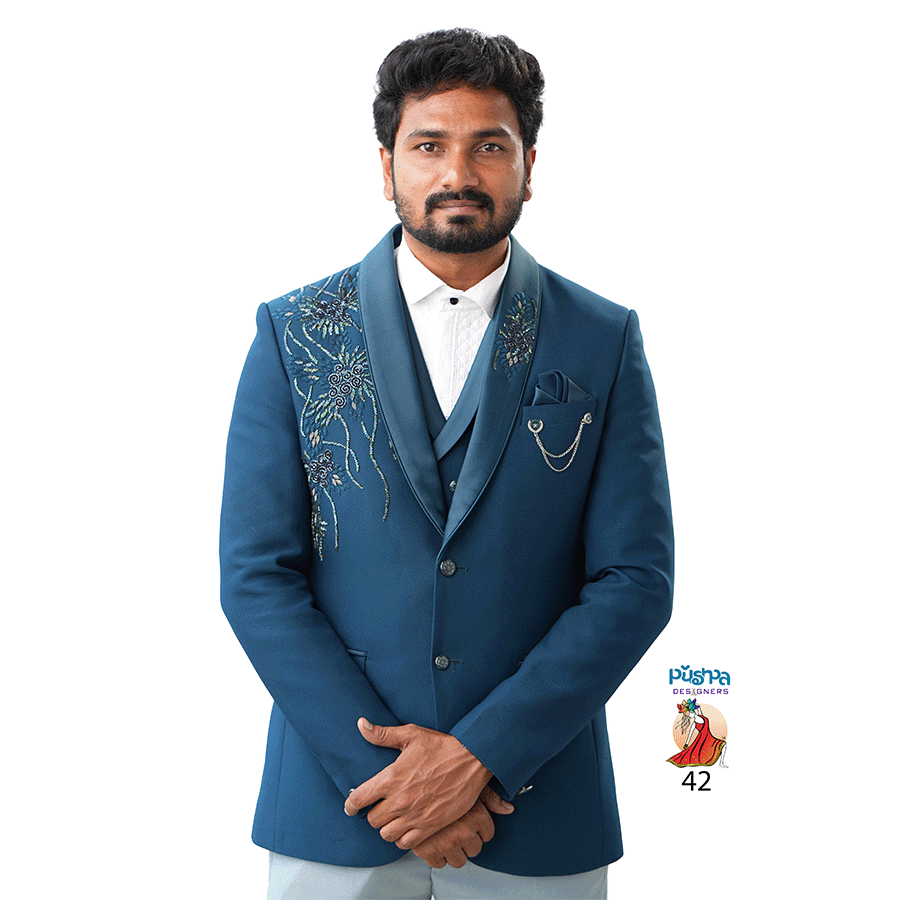 Teal Blue Designer Suit view 3