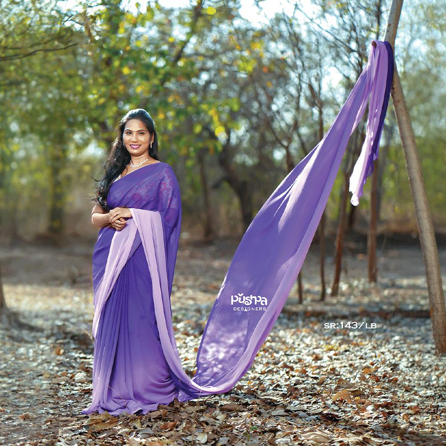 Light Lavender Dark Lavender Dual Shade Long Saree — Pushpa Designers