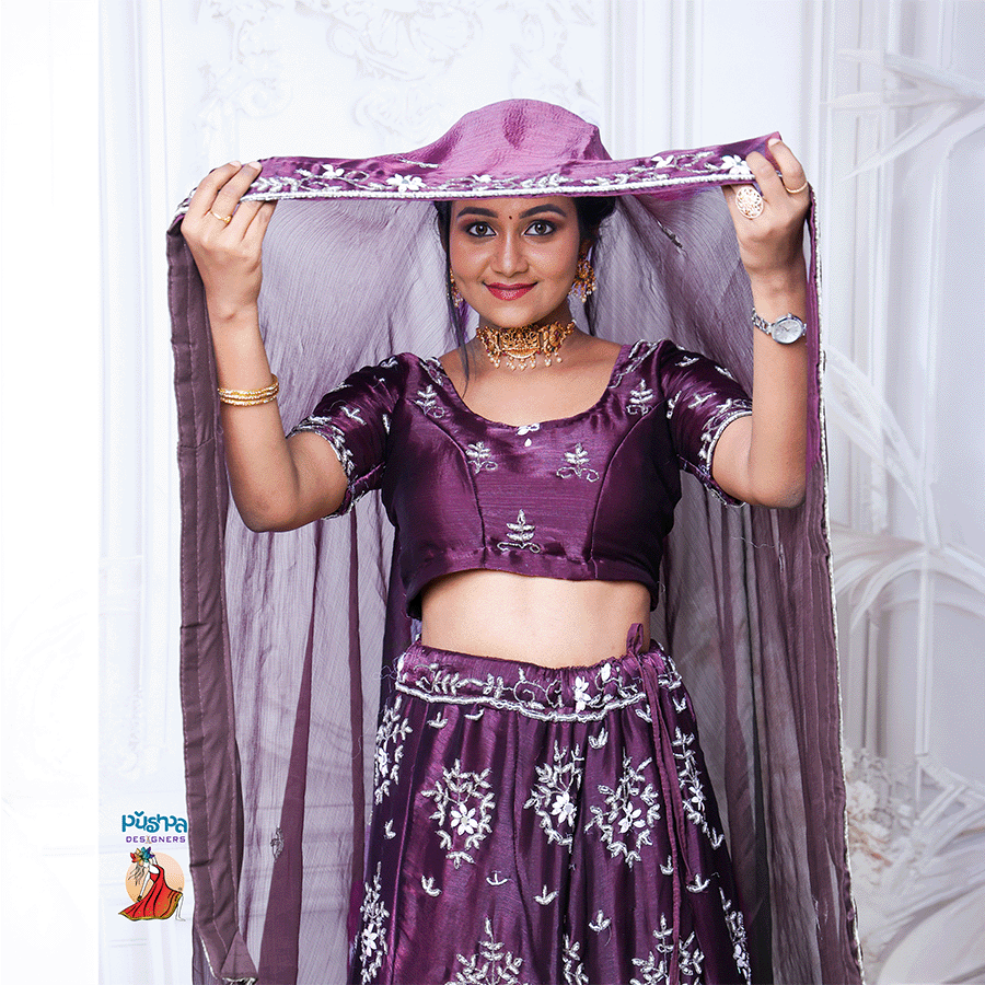 Dark Wine Designer Lehenga view 2