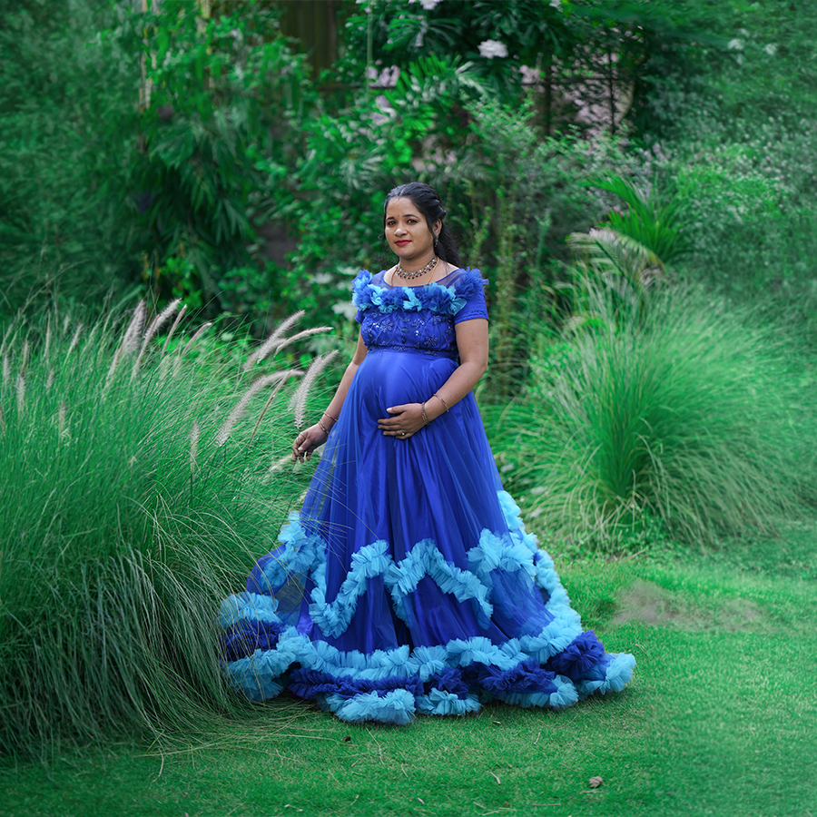 Royal Blue Frills Gown view 3