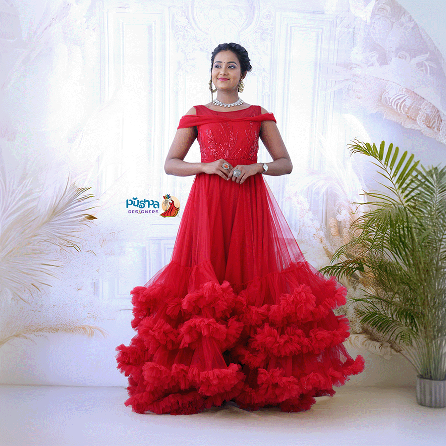 Red Frills Ball Gown view 2