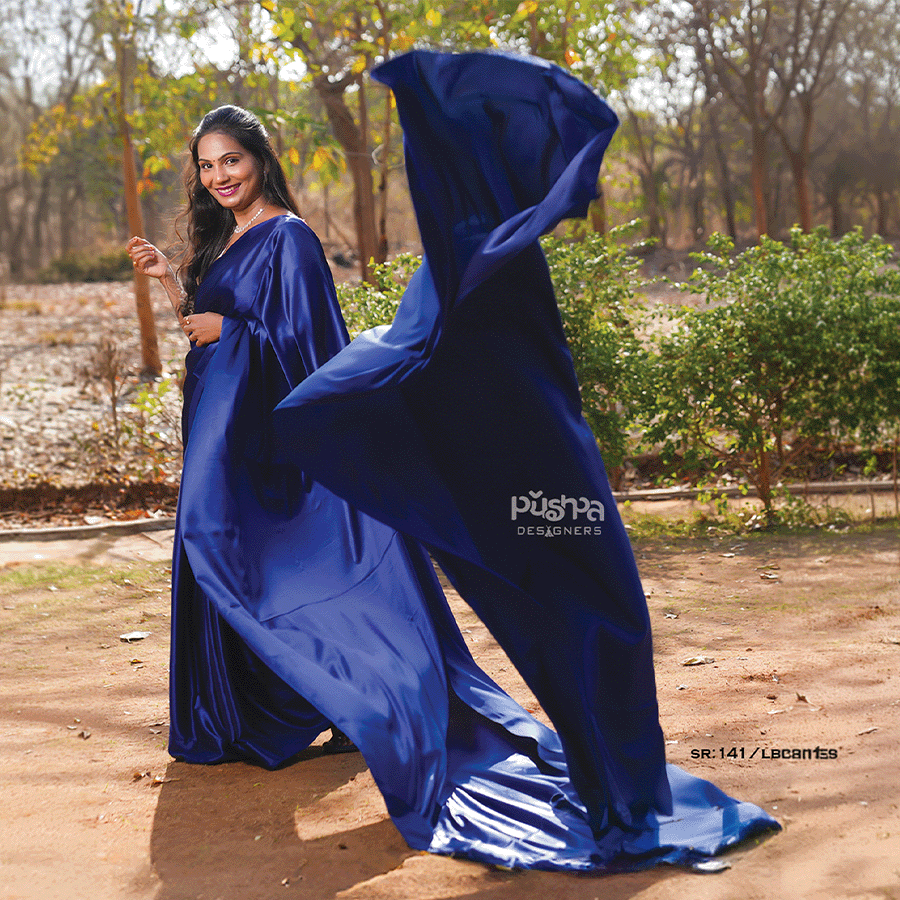 Navy Blue Long Saree — Pushpa Designers
