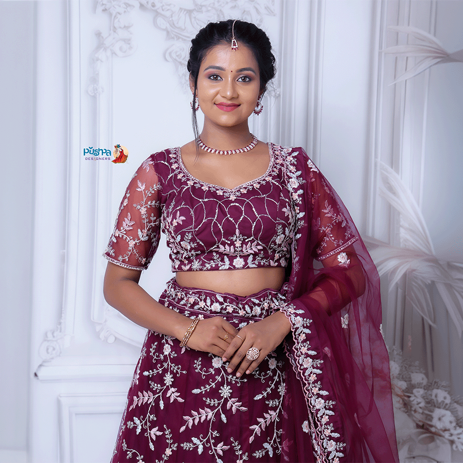 Maroon Designer Lehenga — Pushpa Designers