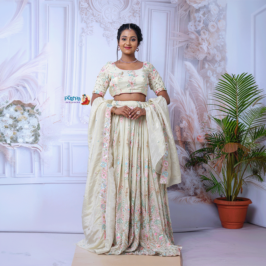 Half white Beats Lehenga view 3