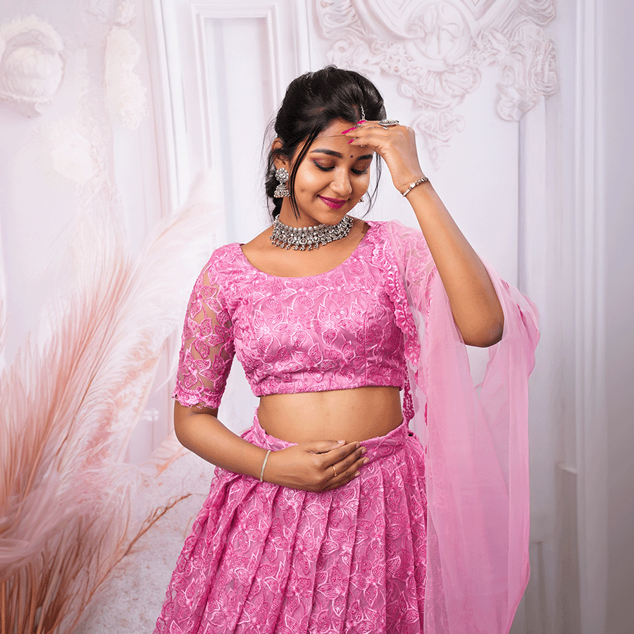 Pink Floral Lehenga — Pushpa Designers
