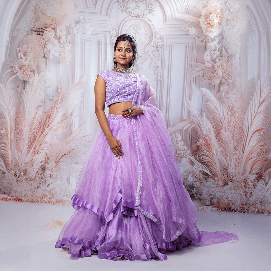 Purple Simple Plane Lehenga view 2