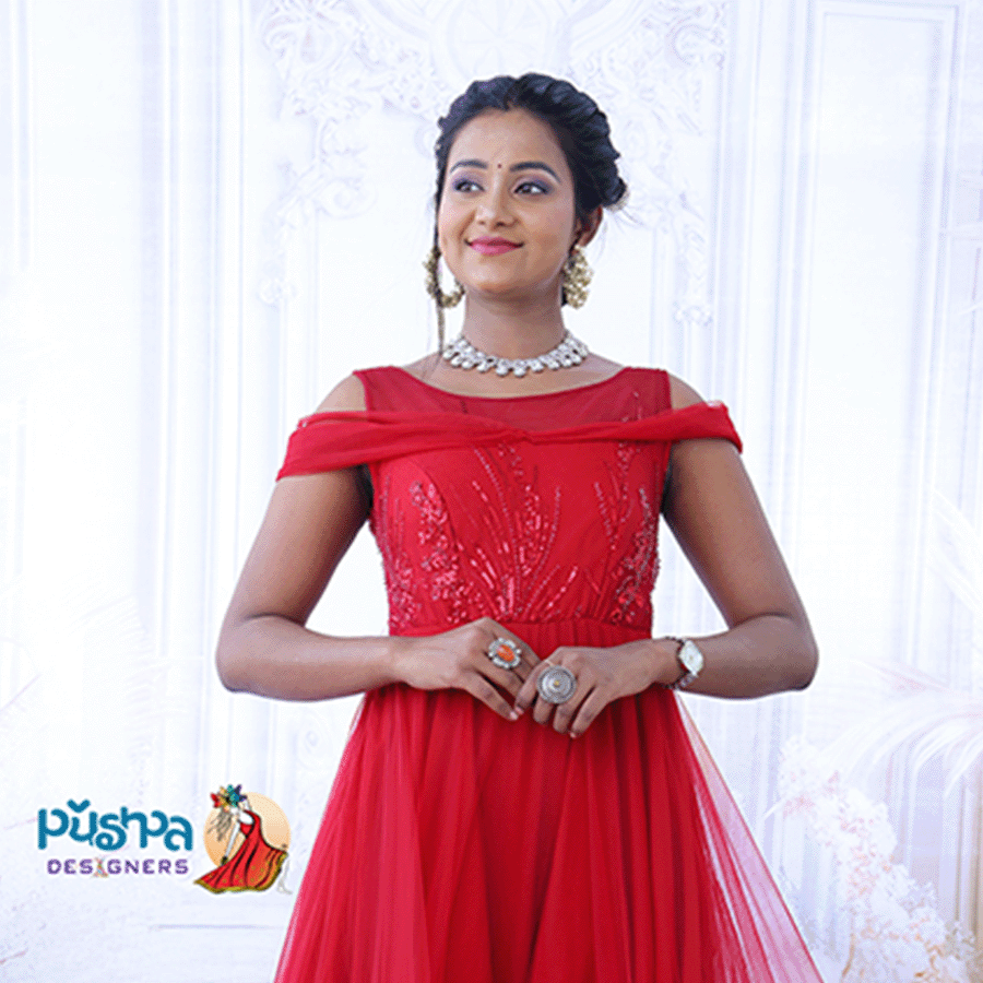 Red Frills Ball Gown — Pushpa Designers
