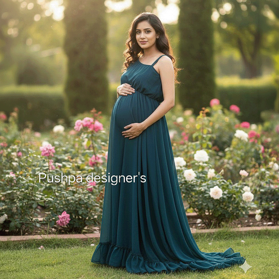 Bottle Green Maternity Gown — Pushpa Designers