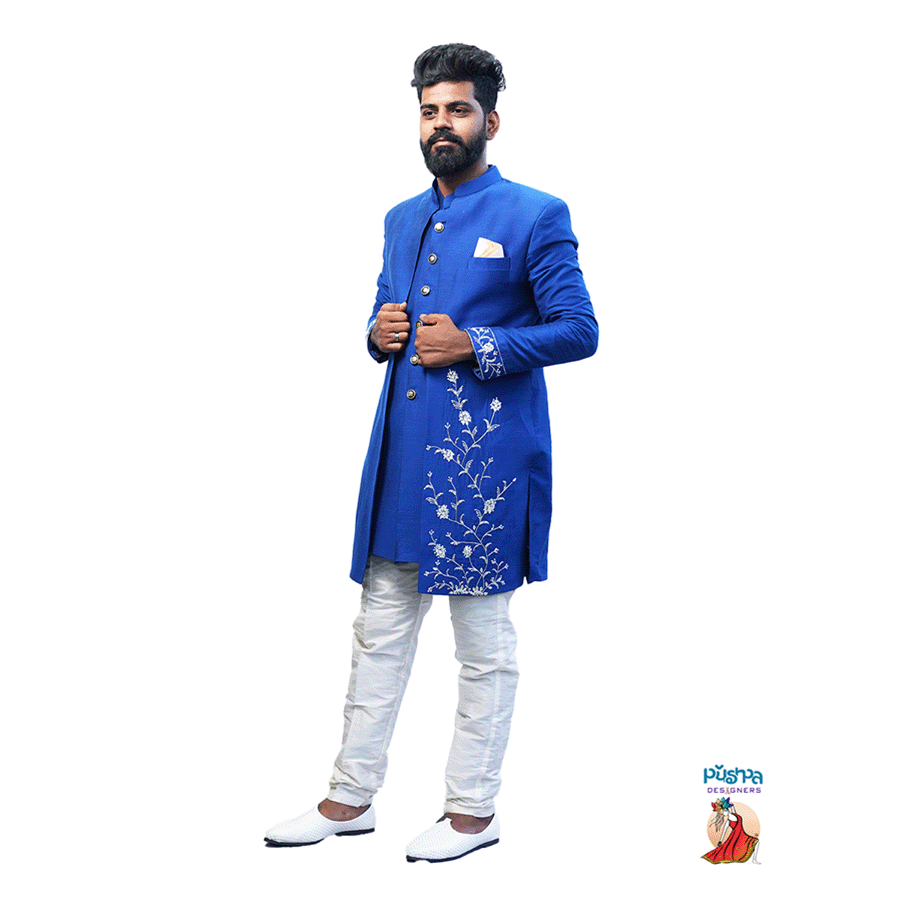 Royal Blue Designer Sherwani view 3