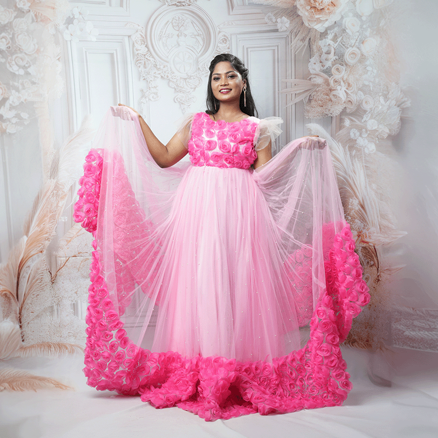 Light Pink Netted Ball Gown — Pushpa Designers