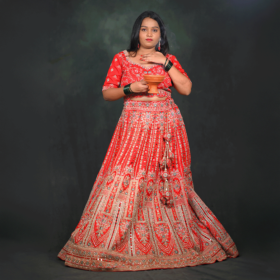 Red Heavy Party ware Lehenga