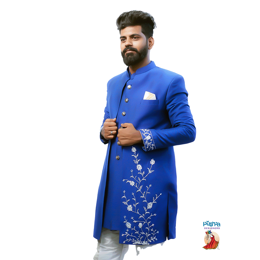 Royal Blue Designer Sherwani view 2